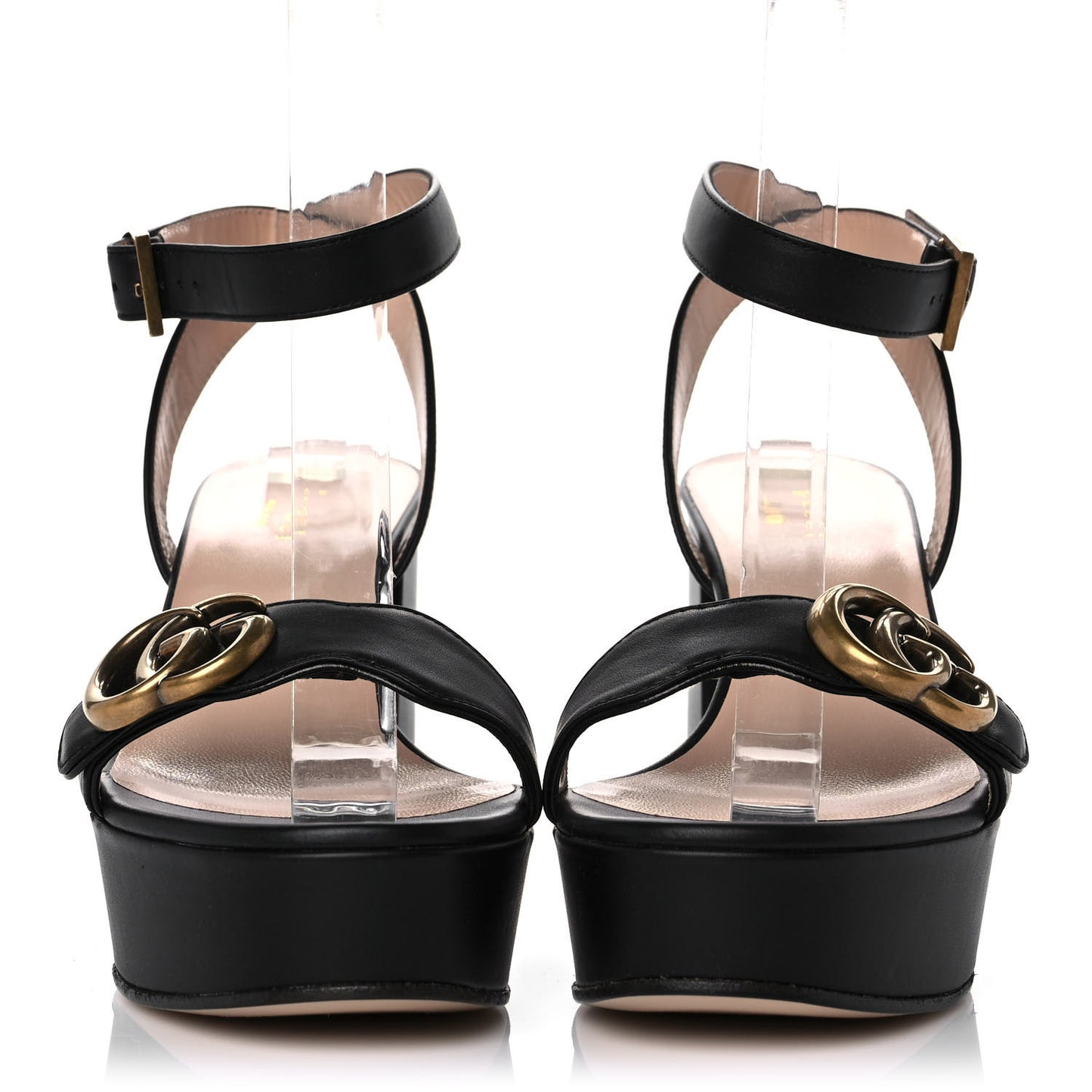 Calfskin GG Marmont Ankle Wrap 30/85mm Platform Sandals 36 Black