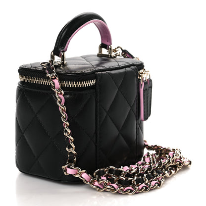 Chanel Lambskin Quilted Top Handle Mini Vanity Case With Chain Black Pink 2 of 9
