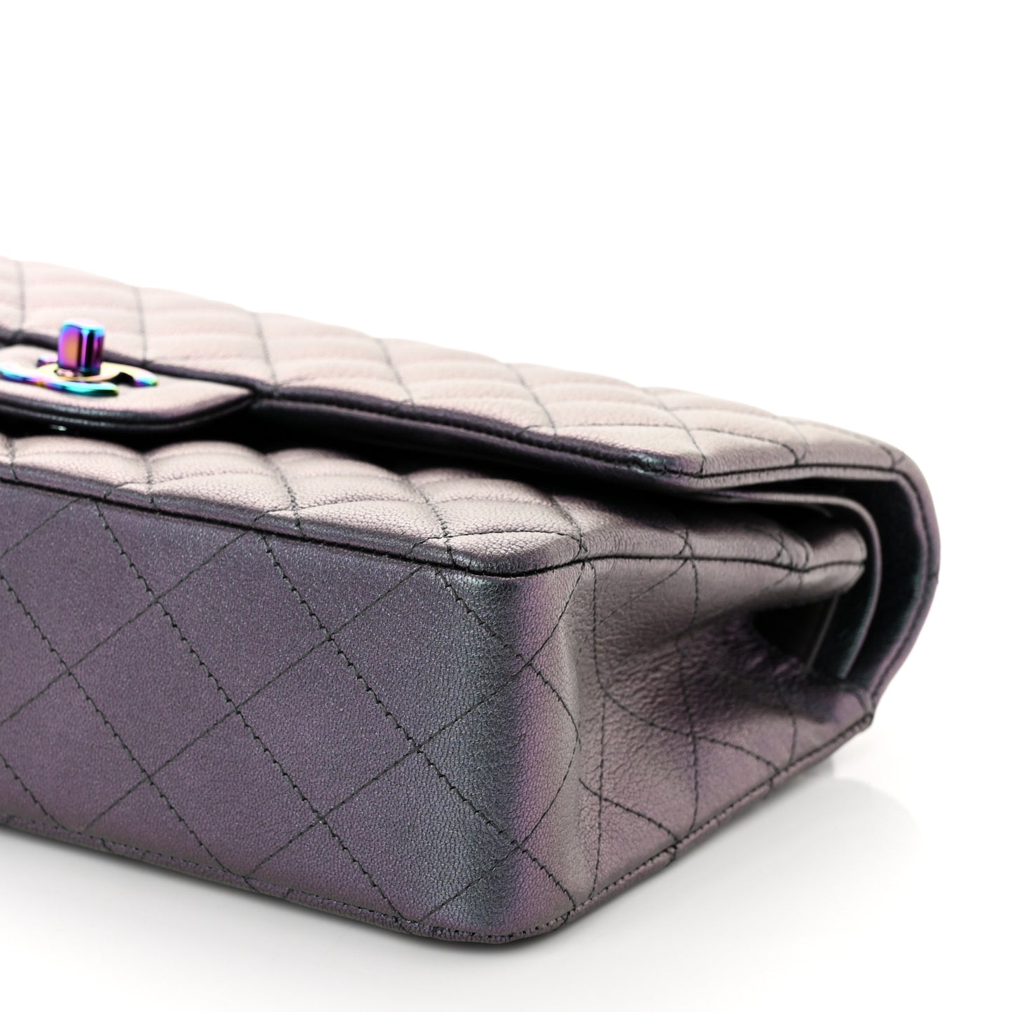Iridescent Goatskin Quilted Medium Double Flap Purple
