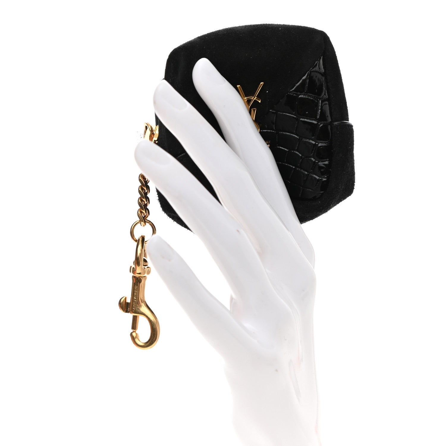Saint Laurent Suede Patent Crocodile Embossed Jaime Cube Charm Keychain Black 2 of 6