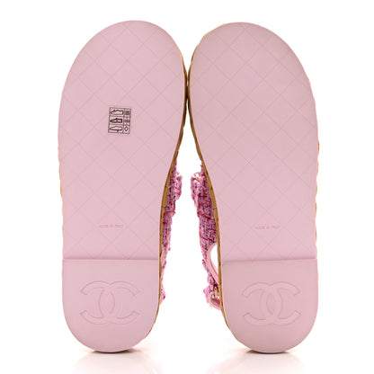 Chanel Tweed Patent Calfskin Velcro Dad Sandals 41 Light Purple Pink Red 5 of 8