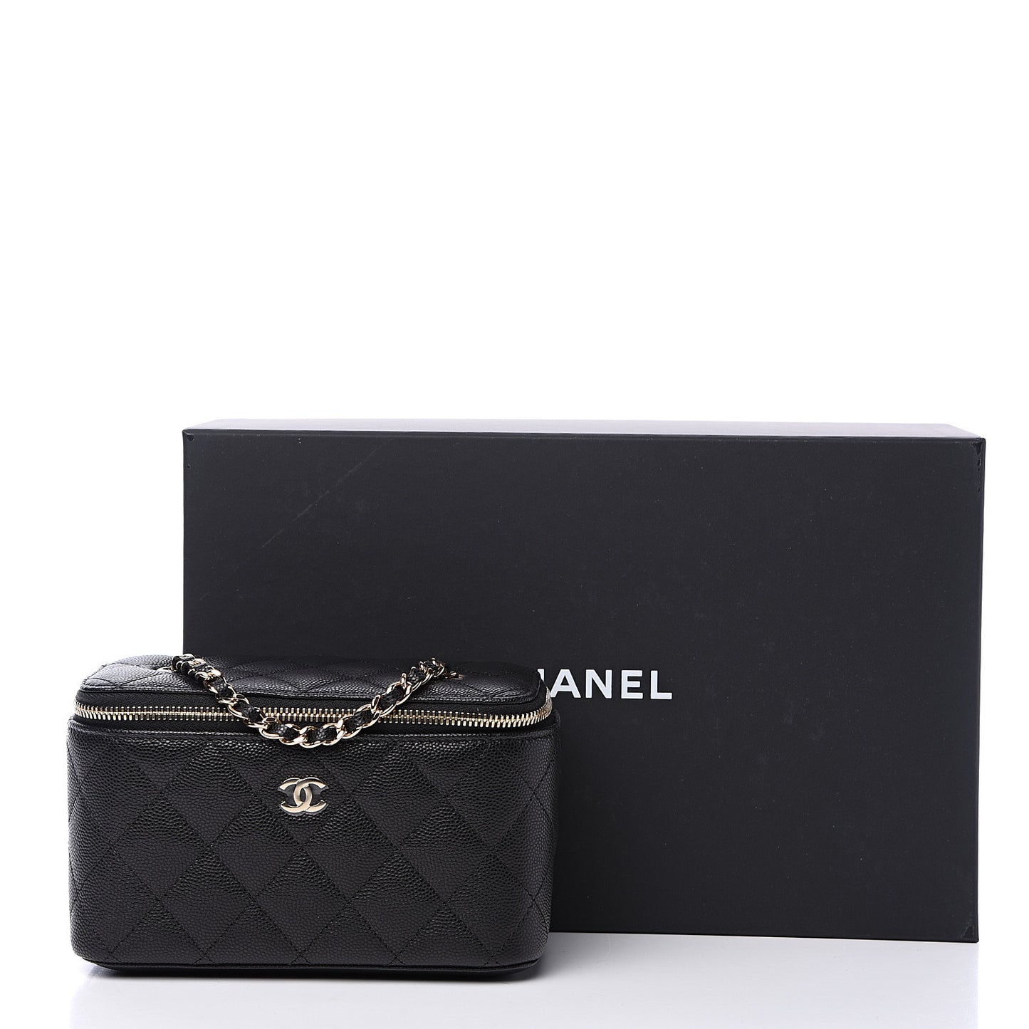 Caviar Quilted Small Vanity Case With Chain Black
