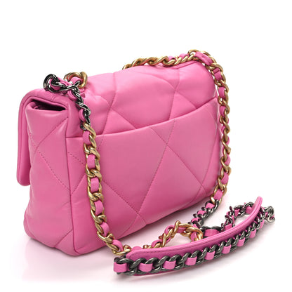 Chanel Shiny Lambskin Quilted Medium Chanel 19 Flap Neon Pink 3 of 11