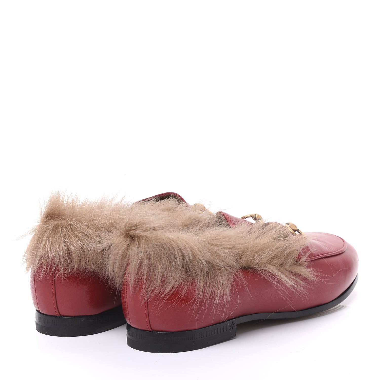 Gucci Malaga Kid Fur Womens Jordaan Loafers 36 Hibiscus Red Natural 4 of 12