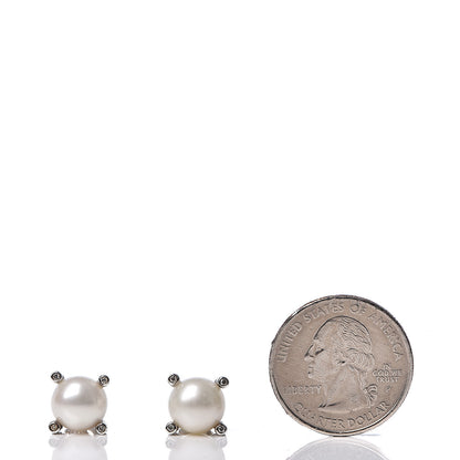 David Yurman Sterling Silver Diamond Pearl 9.5mm Earrings 2 of 4