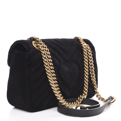 Gucci Velvet Matelasse Marquise Crystals Embroidered Small GG Marmont Shoulder Bag Black 3 of 12