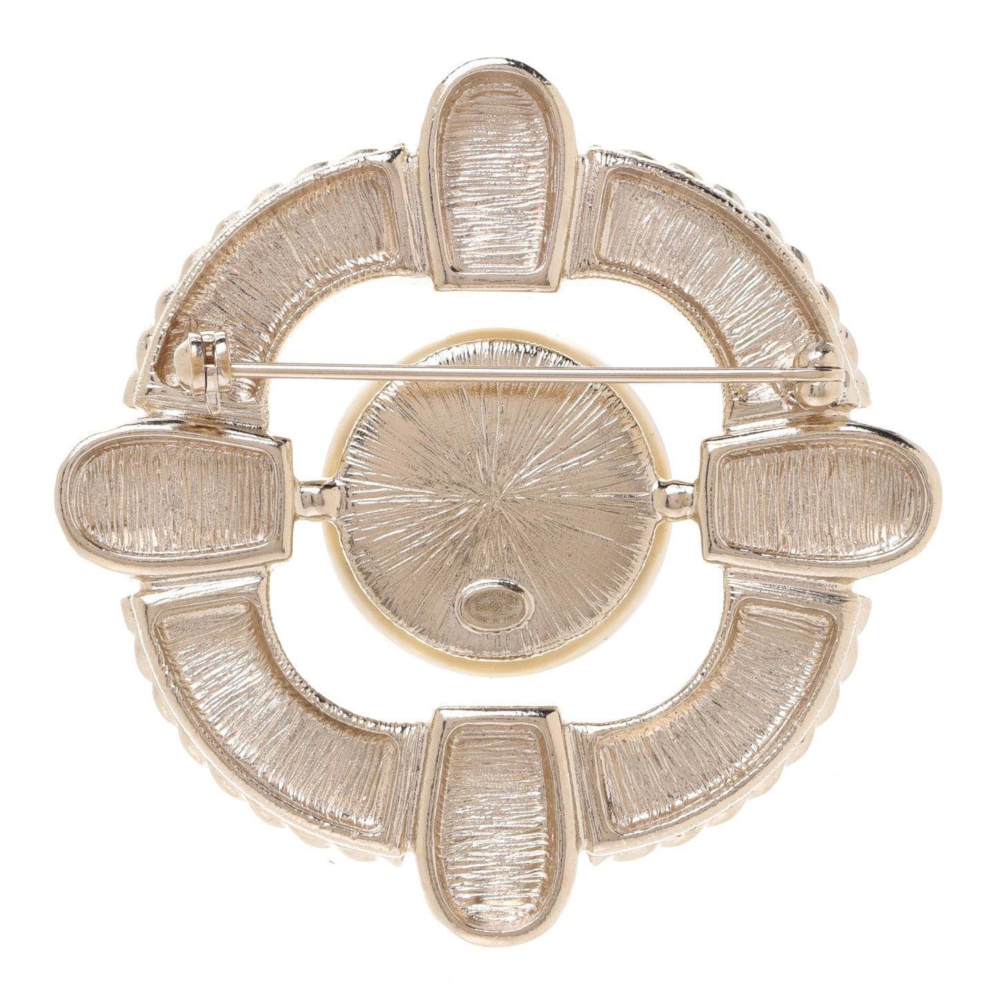 Crystal Pearl Enamel CC Brooch Gold Pink