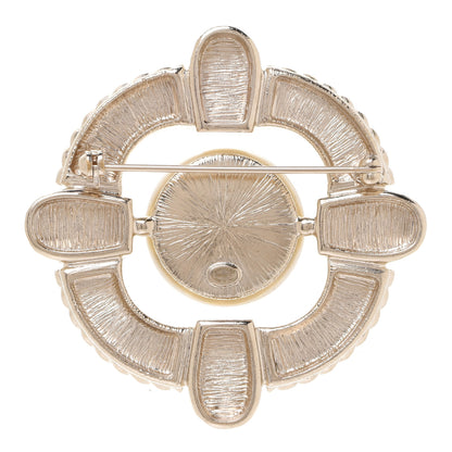 Chanel Crystal Pearl Enamel CC Brooch Gold Pink 3 of 5