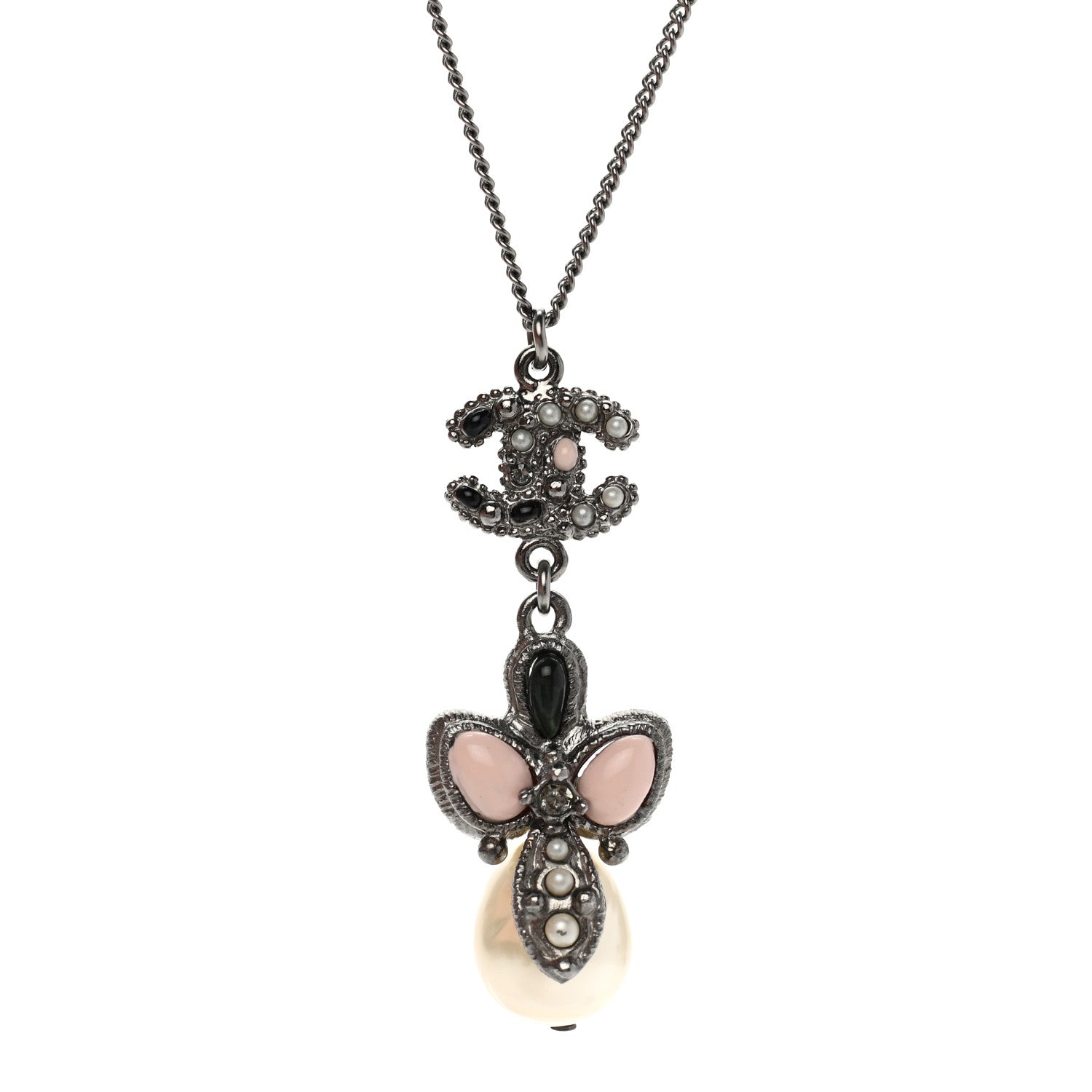 Chanel Ruthenium Pearl CC Drop Necklace 4 of 8