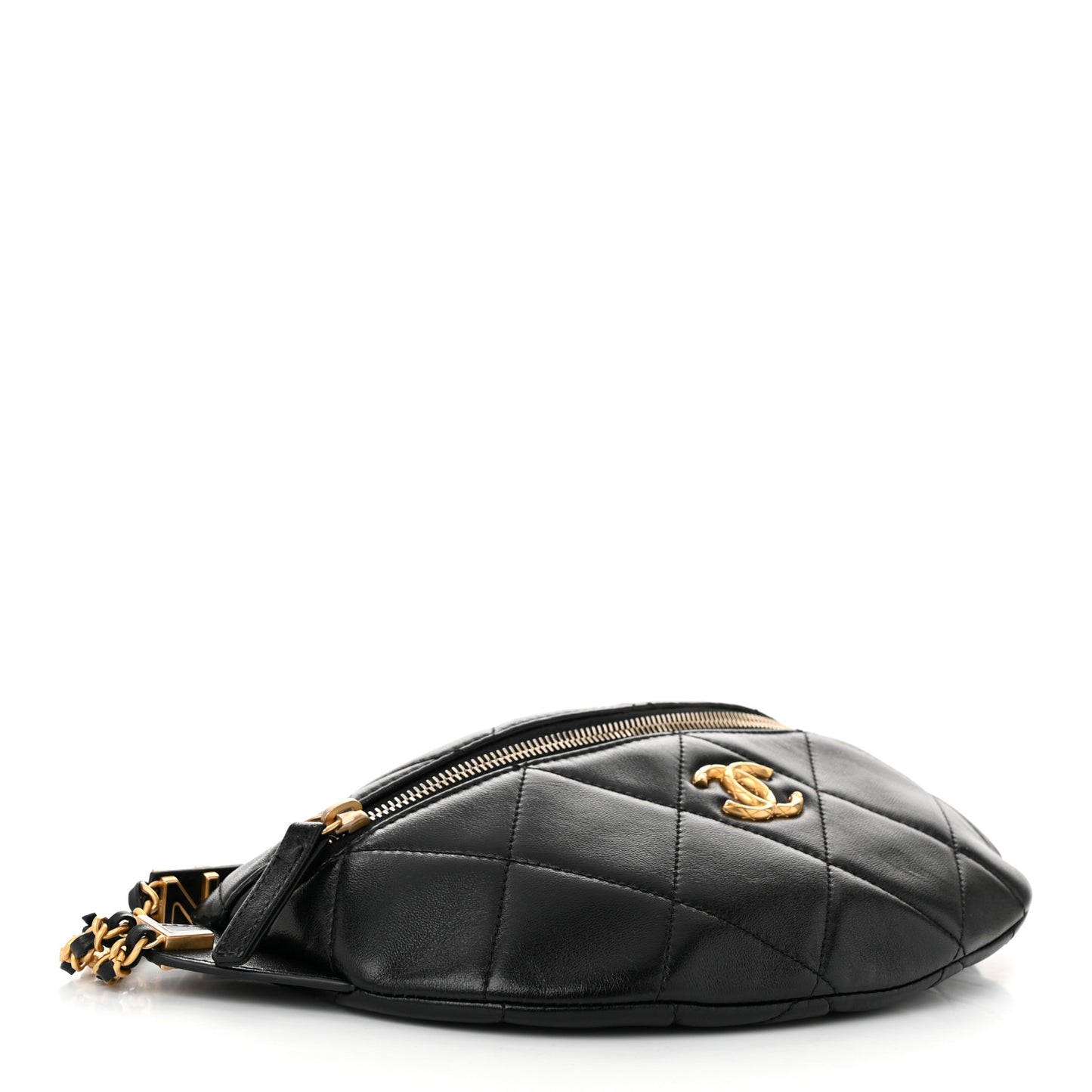 Lambskin Enamel Quilted Waist Bag Black