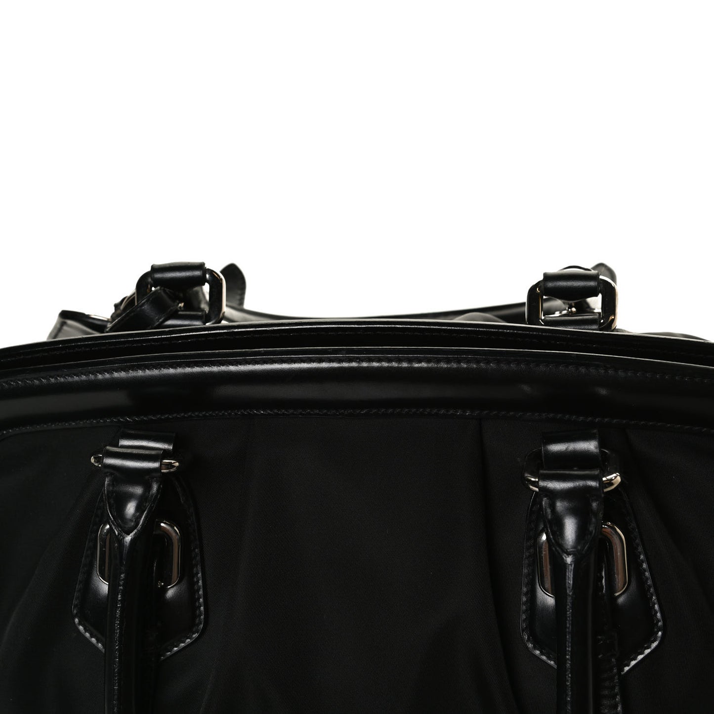 Tessuto Nylon Calfskin Frame Satchel Black