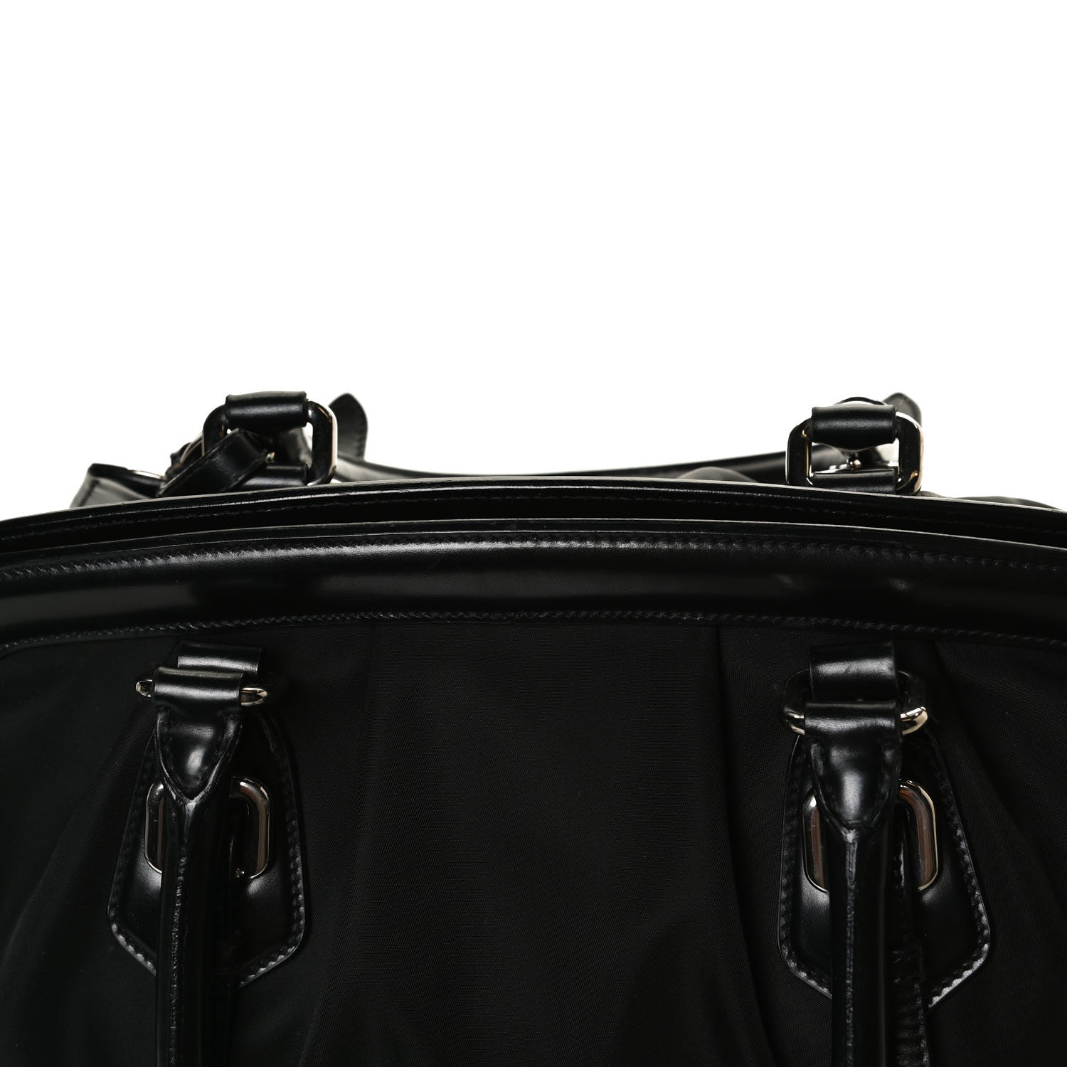 Prada Tessuto Nylon Calfskin Frame Satchel Black 16 of 17