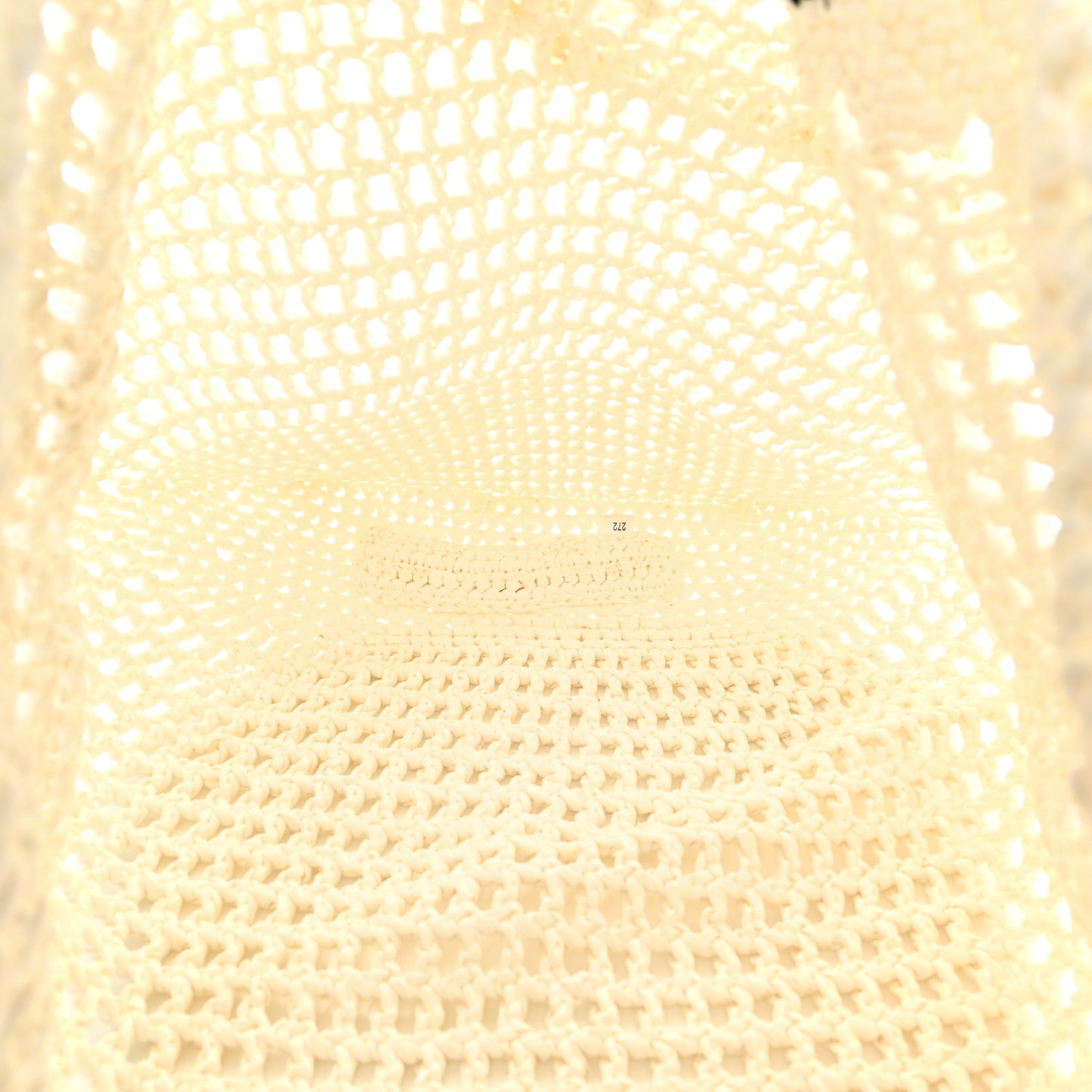 Yarn Raffia Effect Crochet Logo Embroidered Shopping Tote Bag White