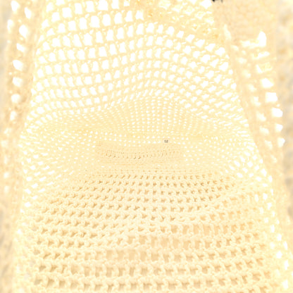 Prada Yarn Raffia Effect Crochet Logo Embroidered Shopping Tote Bag White 5 of 9