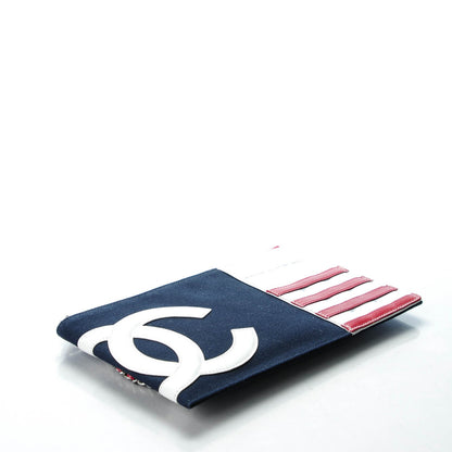 Chanel Canvas Metallic Lambskin Quilted Flag CC Pochette Dark Navy Blue 4 of 7