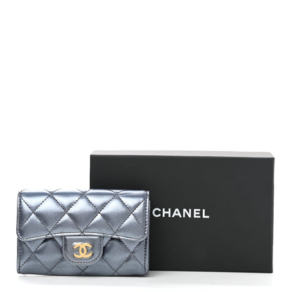 Chanel Metallic Lambskin Quilted Flap Card Holder Wallet Dark Blue 9 of 9