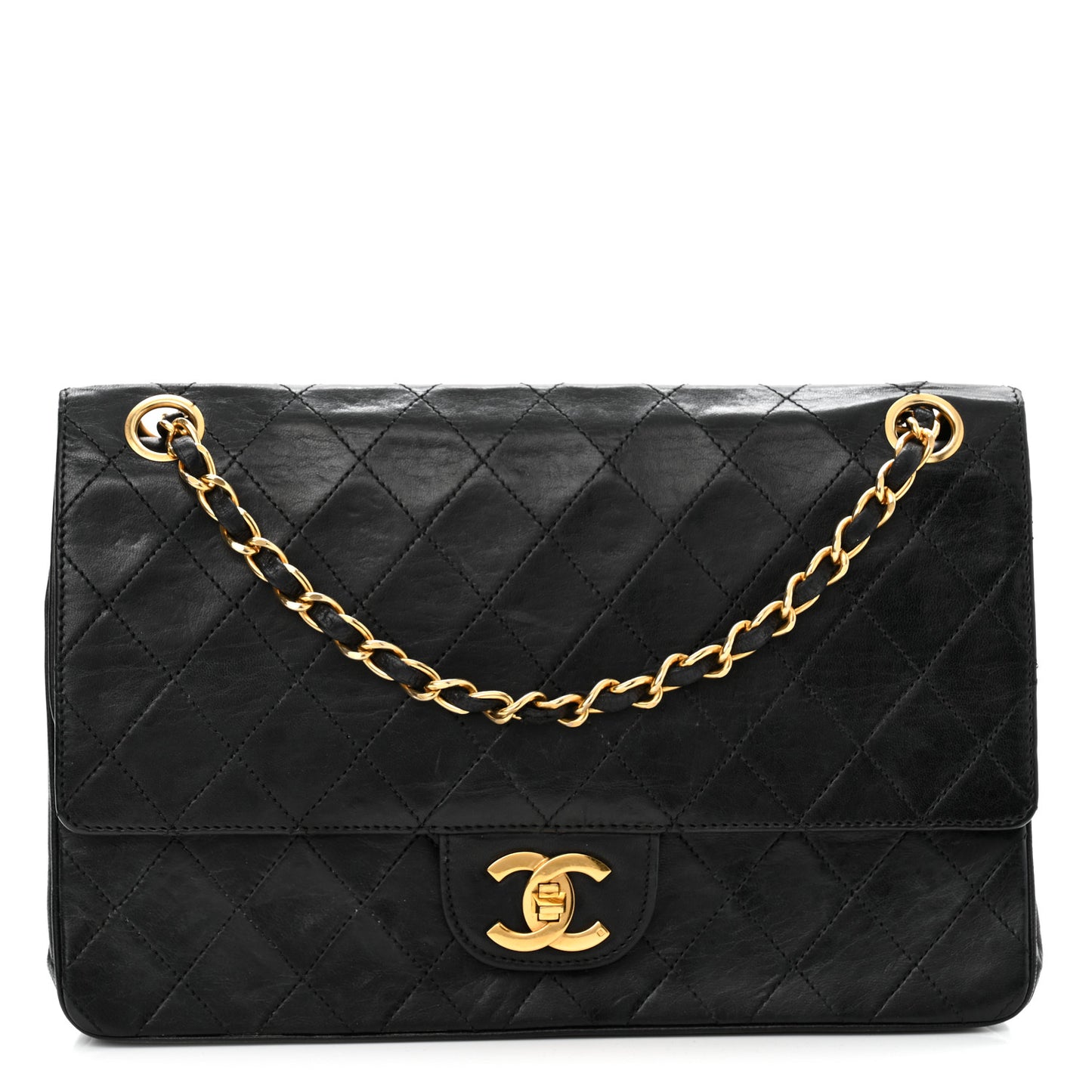 Lambskin Quilted Medium Double Flap Black