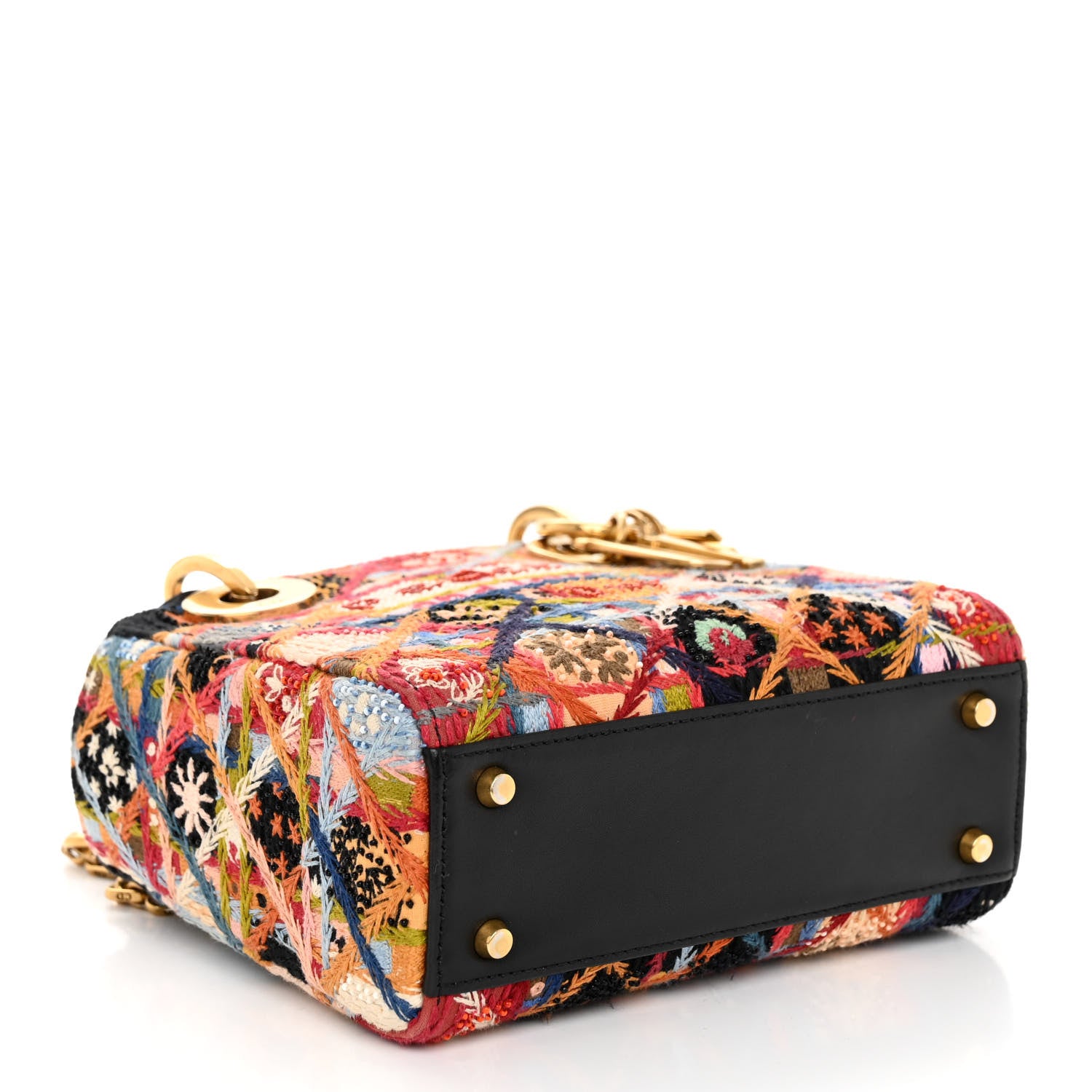 Christian Dior Canvas Embroidered Beaded Peace Mini Lady Dior Black Multicolor 4 of 9