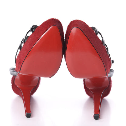 Christian Louboutin Patent Calfskin Pony Hair Passiflore 140 Platform Sandals 41 Black Red Flame 7 of 7