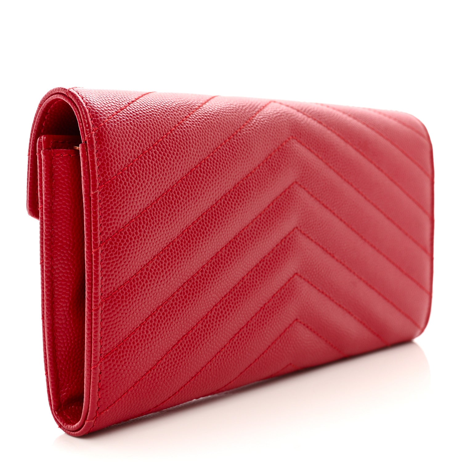 Saint Laurent Grain De Poudre Matelasse Chevron Monogram Flap Wallet Red 3 of 10