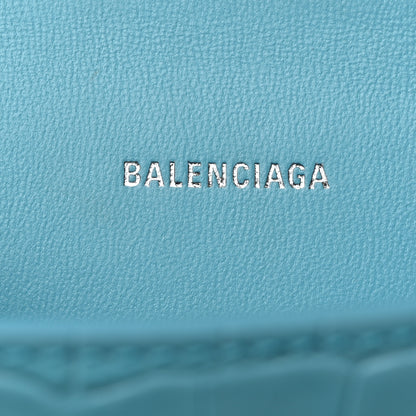Balenciaga Shiny Calfskin Crocodile Embossed Hourglass Top Handle Bag XS Azur 5 of 10