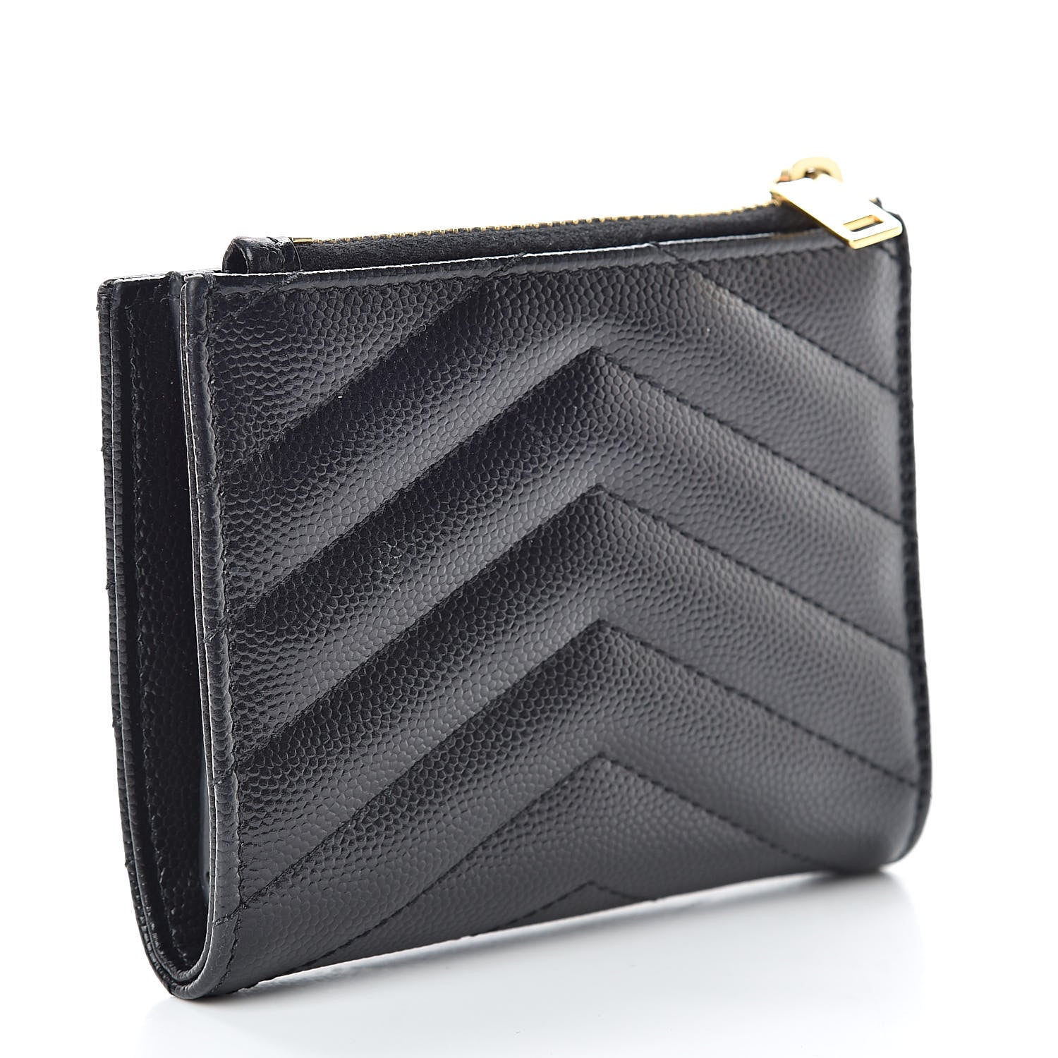 Saint Laurent Grain De Poudre Matelasse Chevron Monogram Zipped Card Case Black 3 of 9