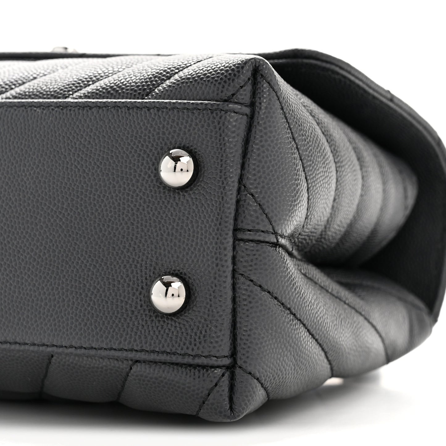 Caviar Chevron Quilted Mini Coco Handle Flap Dark Grey