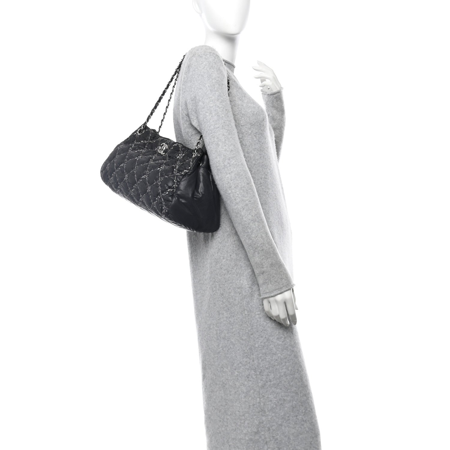 Chanel Nylon Quilted Tweed Stitch Bubble Tote Black 2 of 13