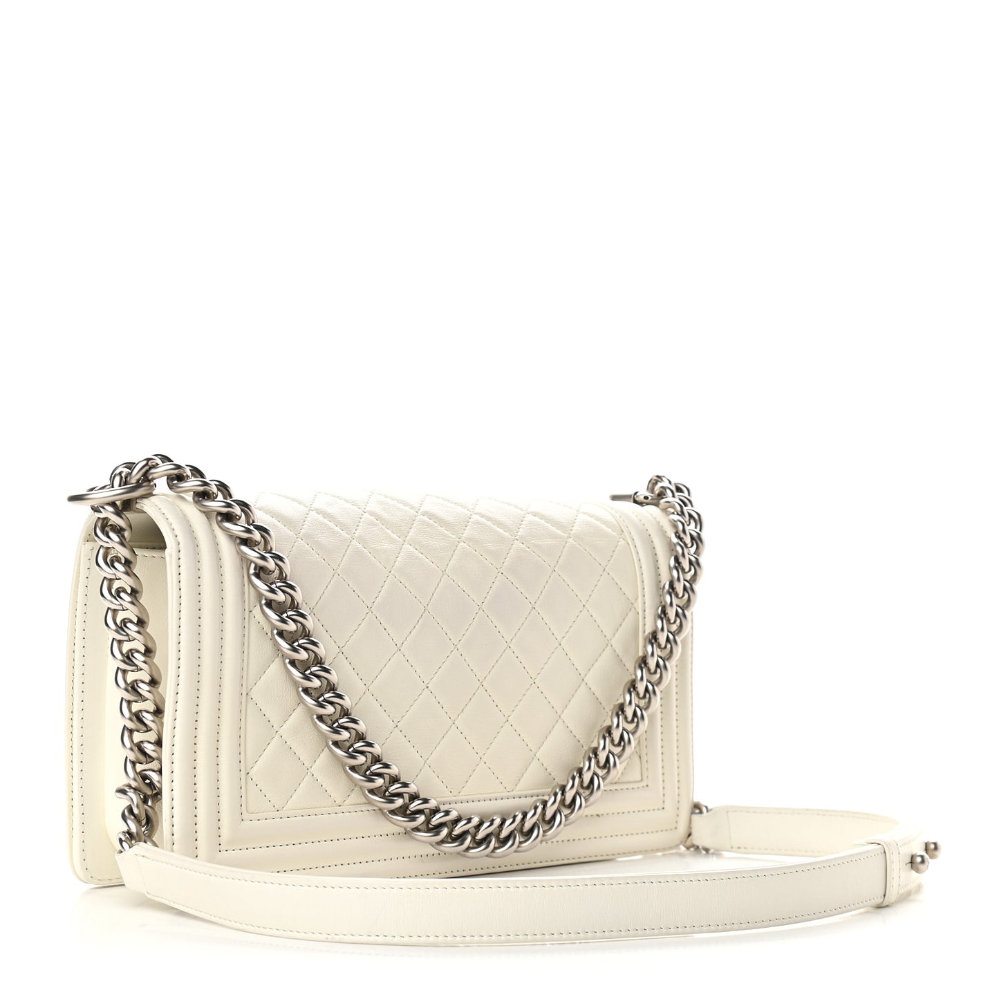 Lambskin Quilted Medium Boy Flap White