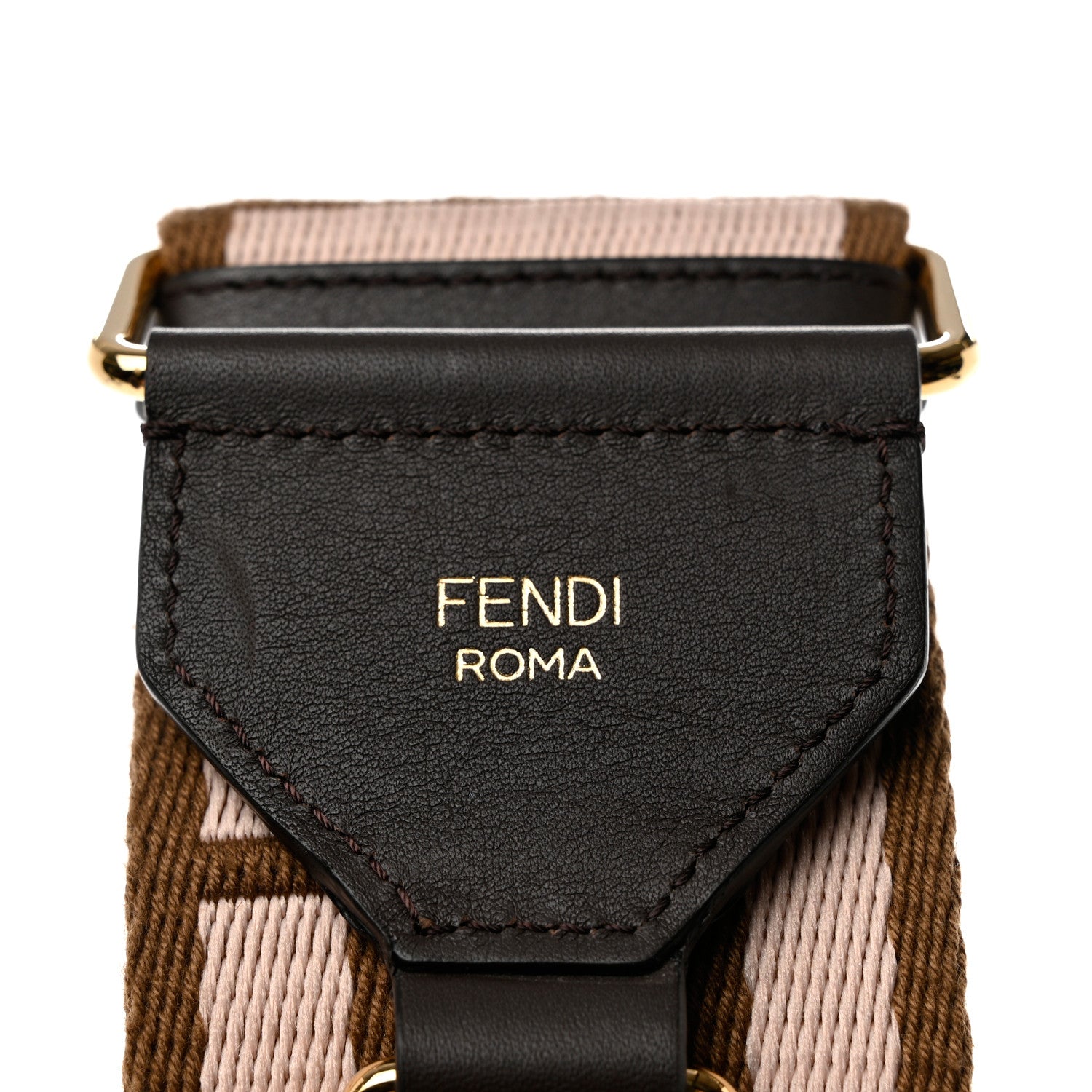Fendi Ribbon Vitello Century FF 1974 Embroidered Adjustable Strap You Fango Rosa Confetto Chocolate 4 of 5