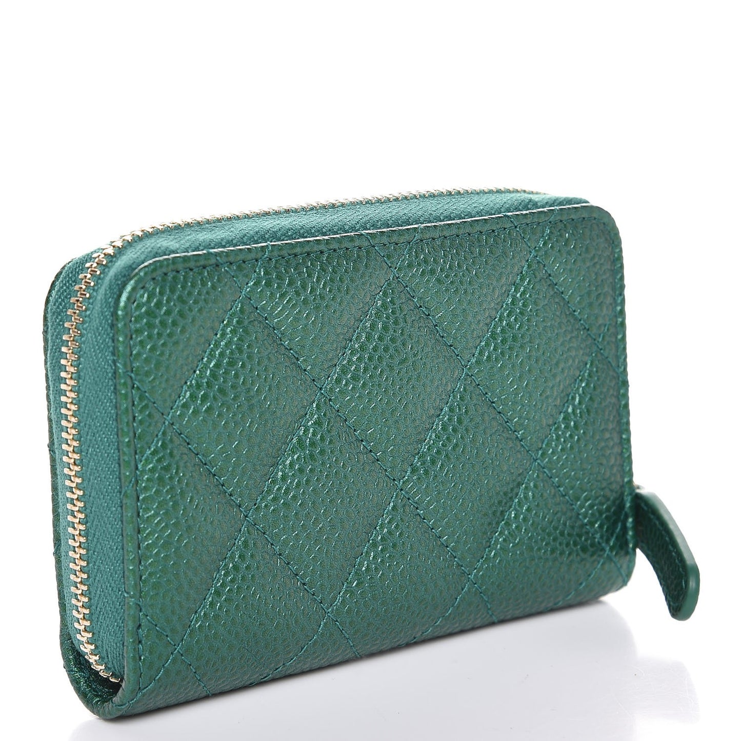 Metallic Caviar Quilted Zip Coin Purse Green