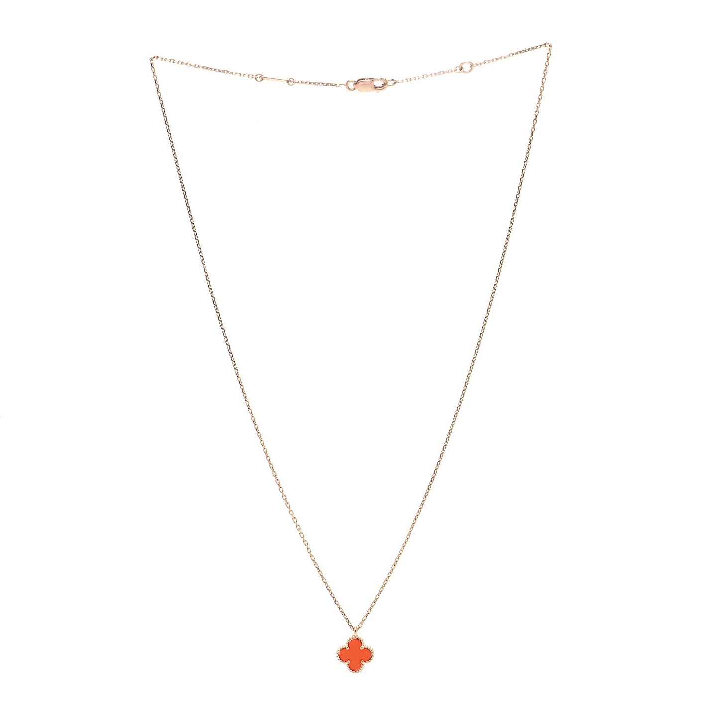 18K Rose Gold Carnelian Sweet Alhambra Pendant Necklace