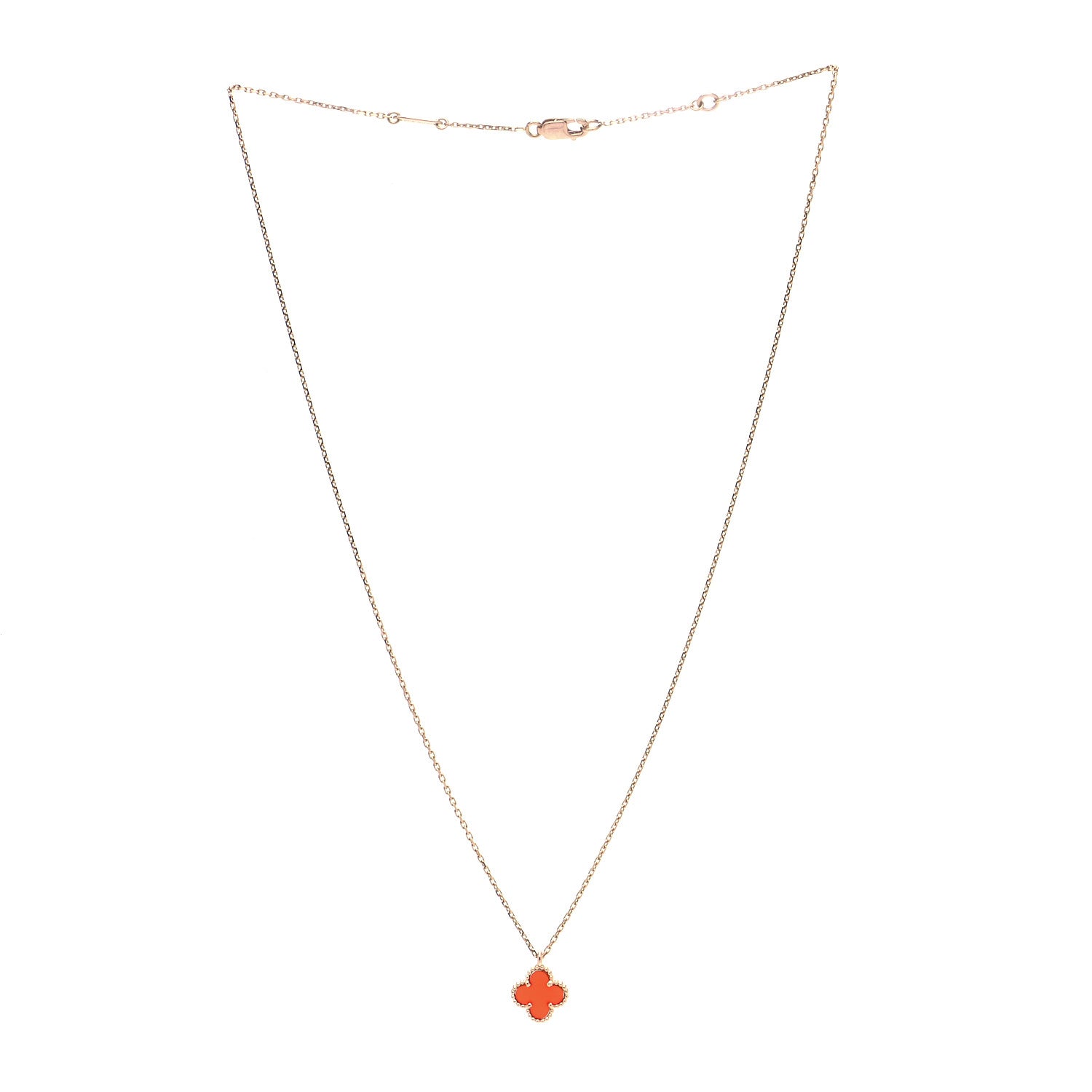 Van Cleef & Arpels 18K Rose Gold Carnelian Sweet Alhambra Pendant Necklace 3 of 6