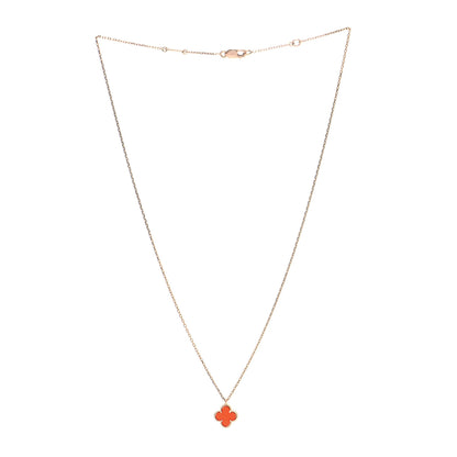 Van Cleef & Arpels 18K Rose Gold Carnelian Sweet Alhambra Pendant Necklace 3 of 6