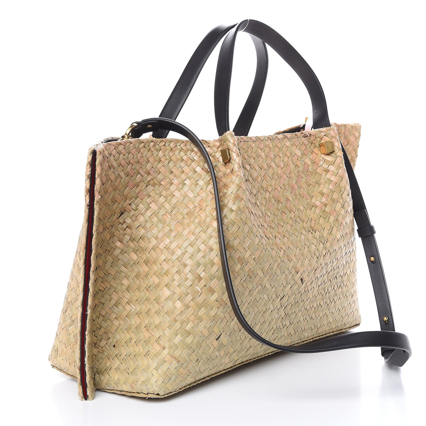 Raffia Medium Vlogo Escape Shopper Natural Black Rouge