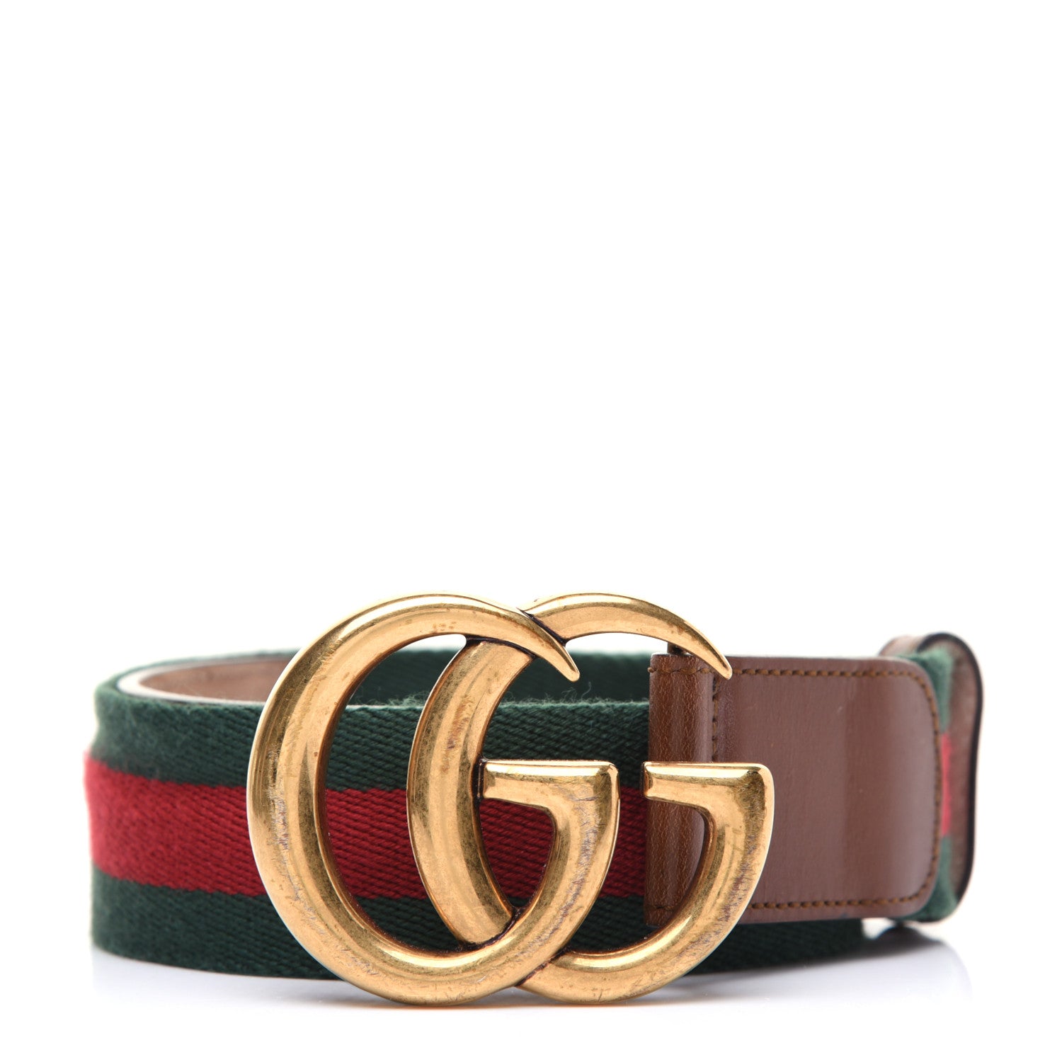 Gucci Nylon Calfskin Double G Web 40mm Belt 75 30 Green Red Cuir 1 of 12