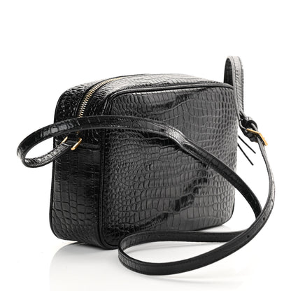 Saint Laurent Patent Calfskin Crocodile Embossed Monogram Lou Camera Bag Black 2 of 9