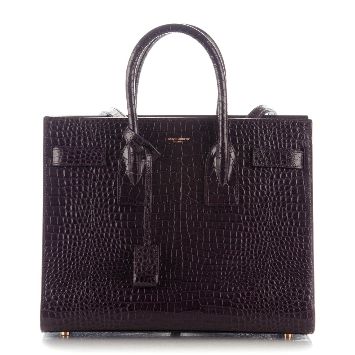 Saint Laurent Calfskin Crocodile Embossed Small Sac De Jour Deep Purple 1 of 7