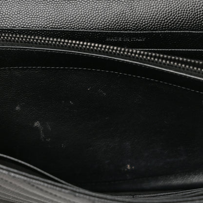 Saint Laurent Grain De Poudre Matelasse Chevron Monogram Monochrome Chain Wallet Black 11 of 12