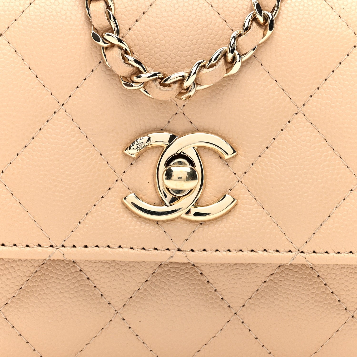 Chanel Caviar Quilted Coco Handle Clutch With Chain Beige 8 of 10