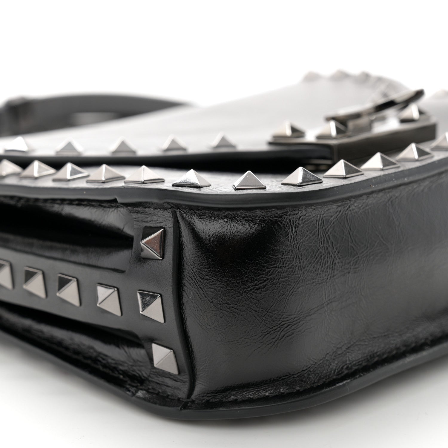 Valentino Garavani Craquele Calfskin Rockstud Shoulder Flap Messenger Bag Black 9 of 11
