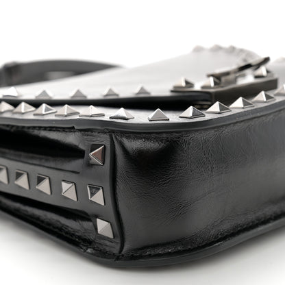 Valentino Garavani Craquele Calfskin Rockstud Shoulder Flap Messenger Bag Black 9 of 11