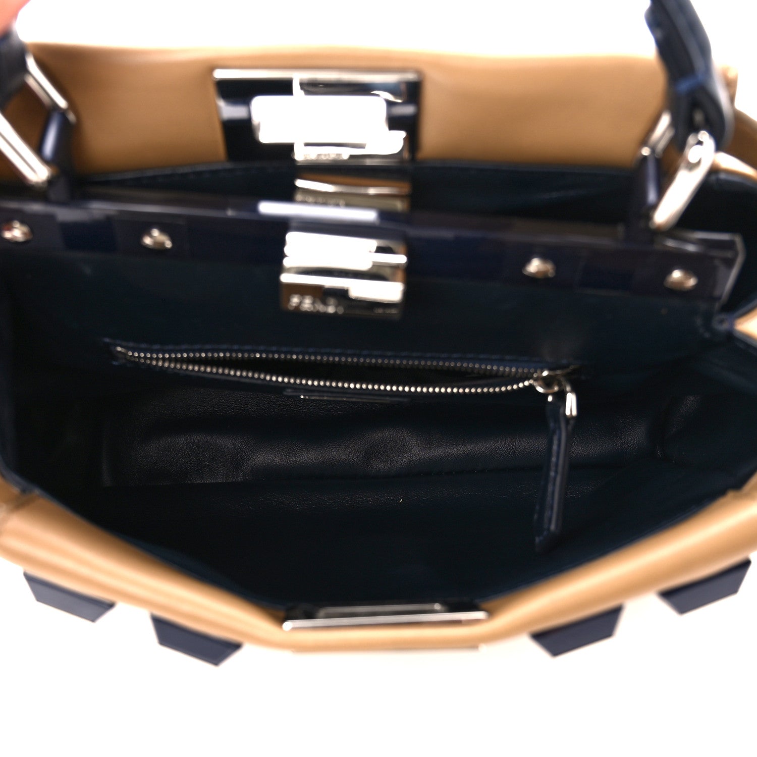 Fendi Nappa Bi-Color Studded Mini Peekaboo Iconic Satchel Cuoio Blue 5 of 12