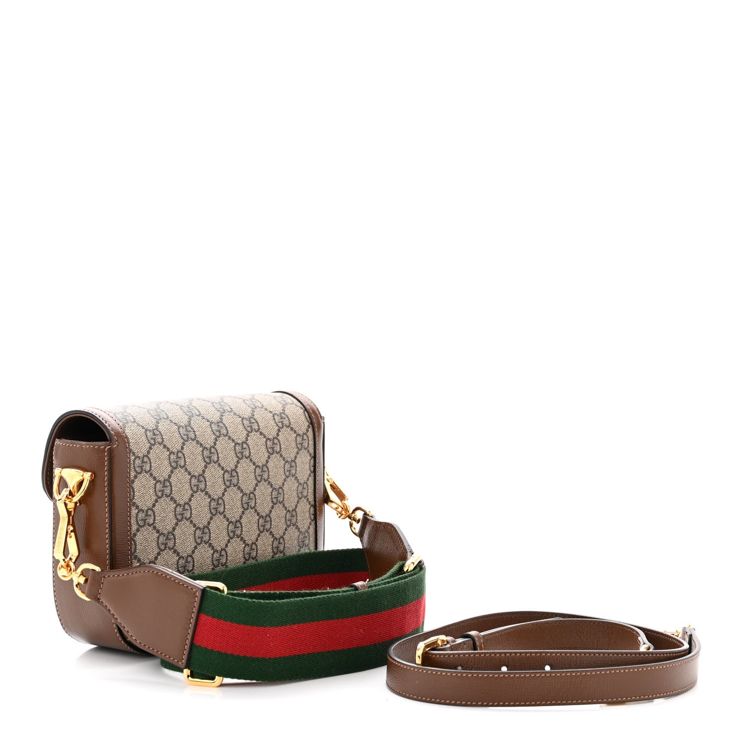 Gucci GG Supreme Monogram Web Mini Horsebit 1955 Shoulder Bag Beige Brown Sugar 3 of 12