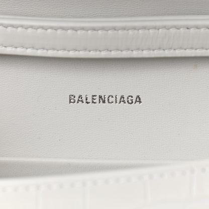 Balenciaga Shiny Calfskin Crocodile Embossed Small Hourglass Evening Chain Bag White 6 of 9