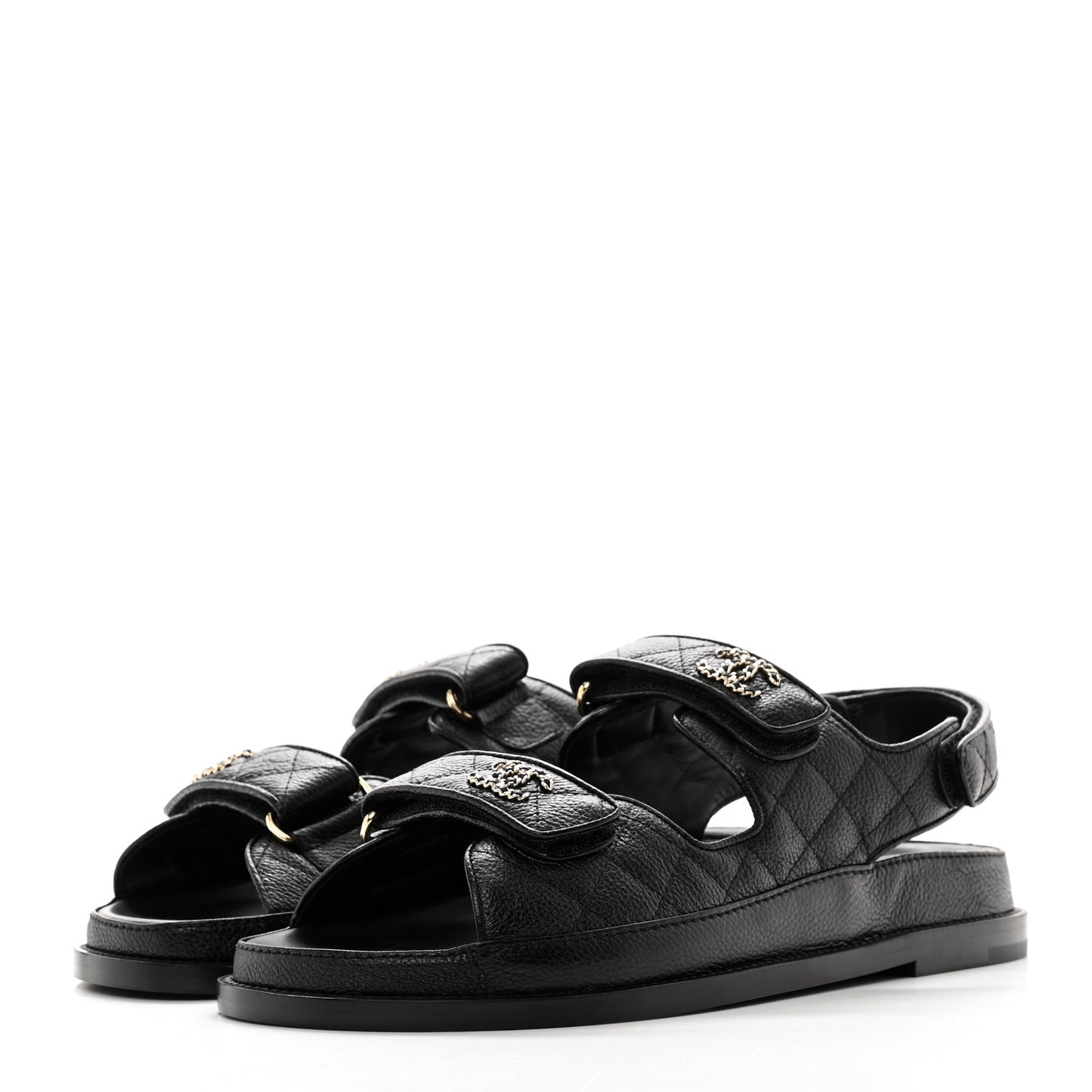 Grained Calfskin Velcro Dad Sandals 40 Black