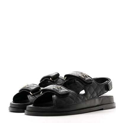 Chanel Grained Calfskin Velcro Dad Sandals 40 Black 3 of 9