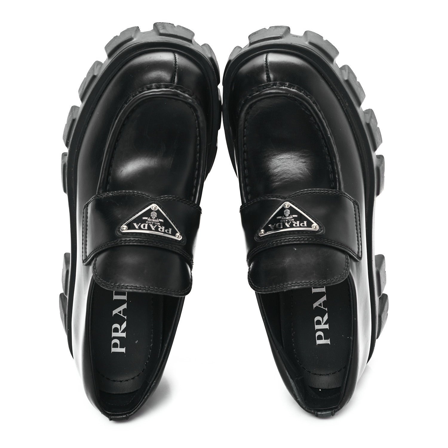 Prada Spazzolato Rois Metal Triangle Logo Monolith 55mm Loafers 35 Black 2 of 9