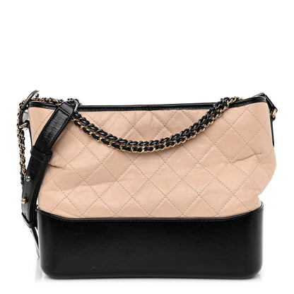 Chanel Aged Calfskin Quilted Medium Gabrielle Hobo Beige Black 1 of 12