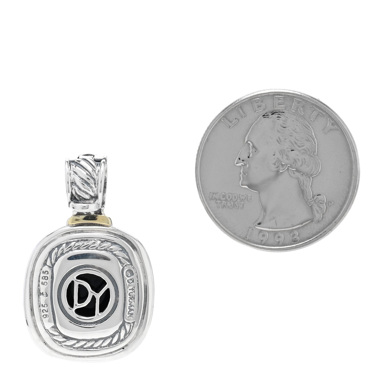 David Yurman Sterling Silver 14K Yellow Gold Black Onyx Albion Enhancer Pendant 3 of 3